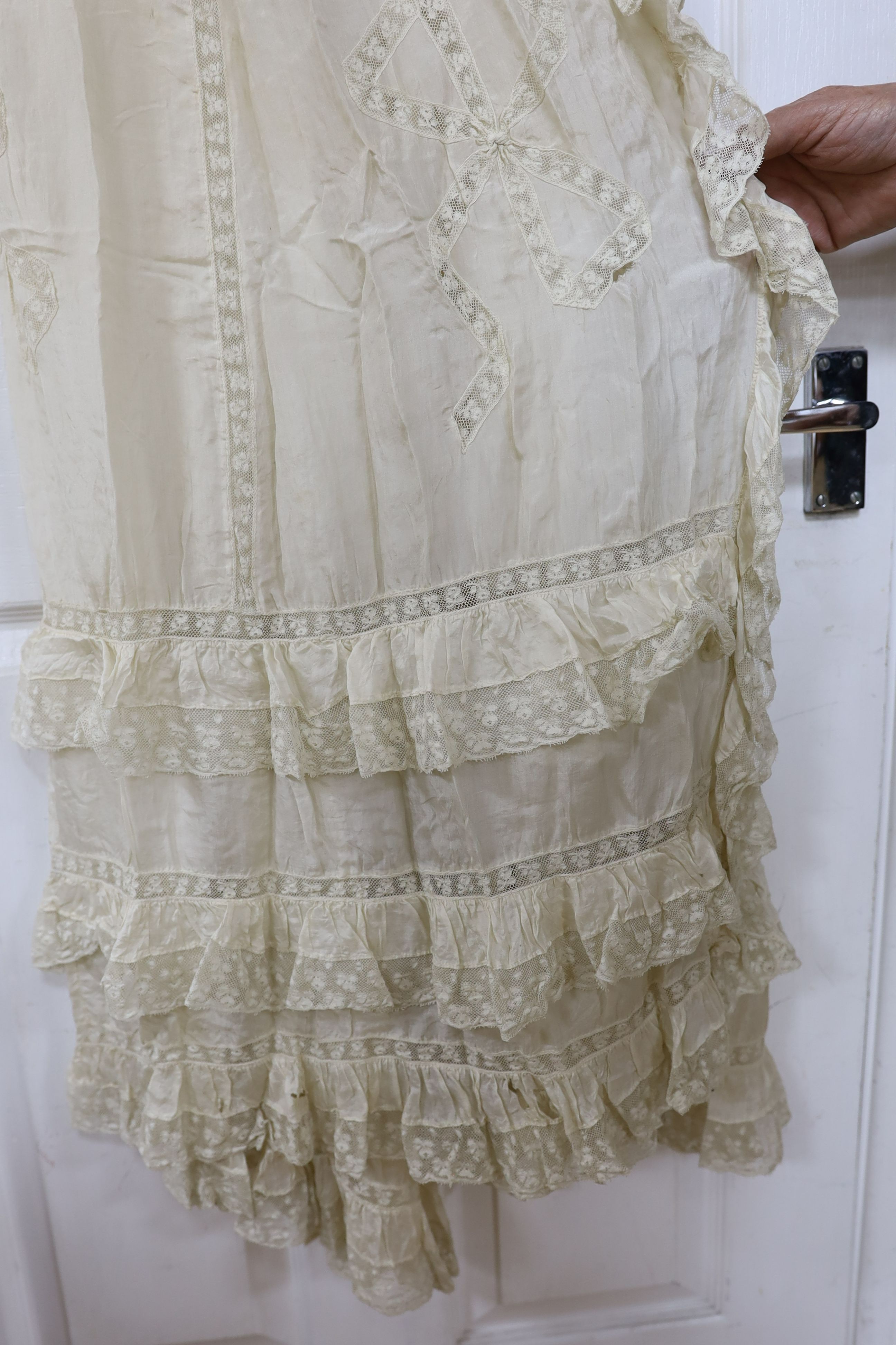 A fine cream silk and lace inserted lady's negligee